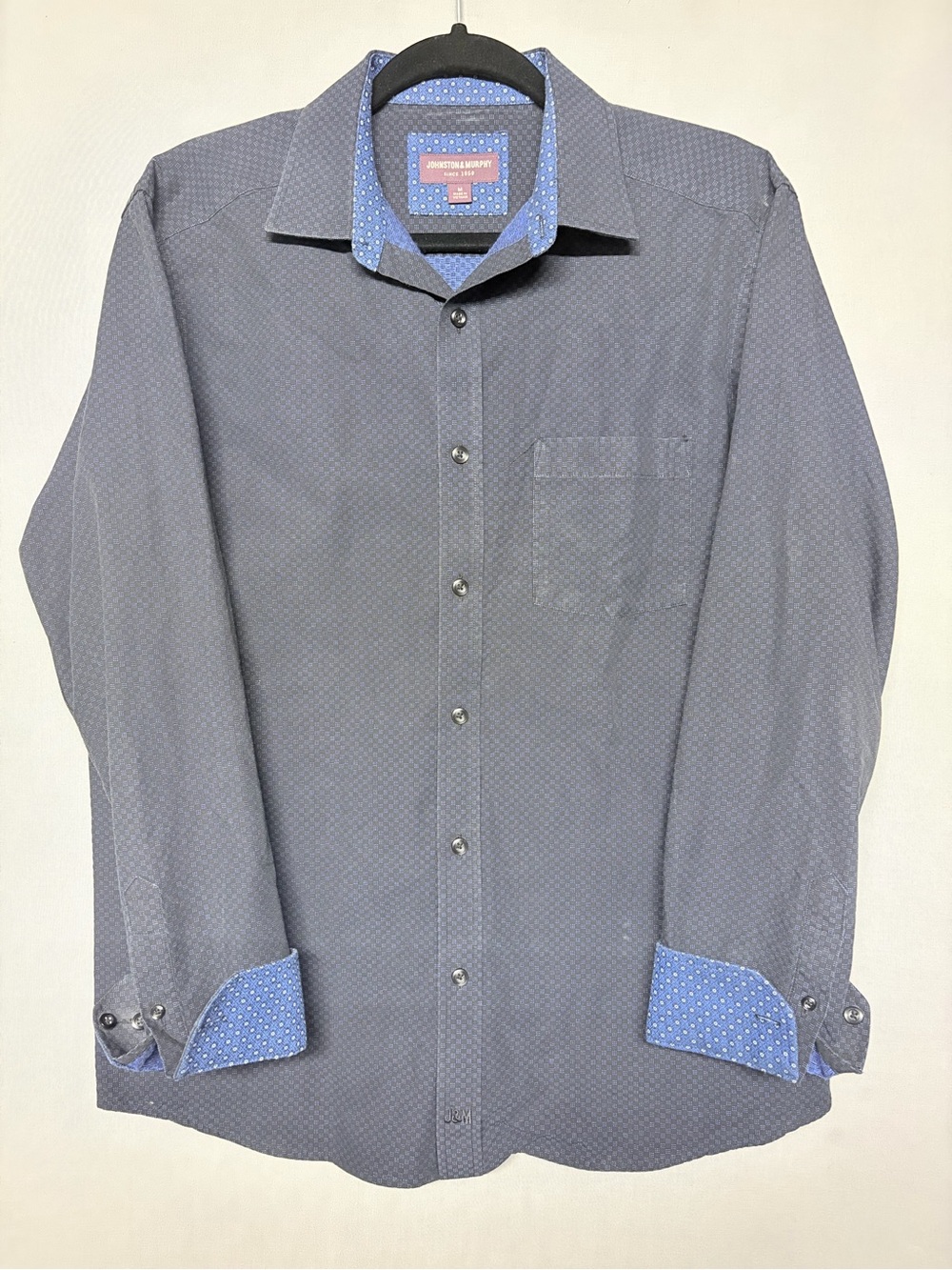 Johnston & Murphy Slate Blue Patterned Dress Shirt with Light Blue Contrast